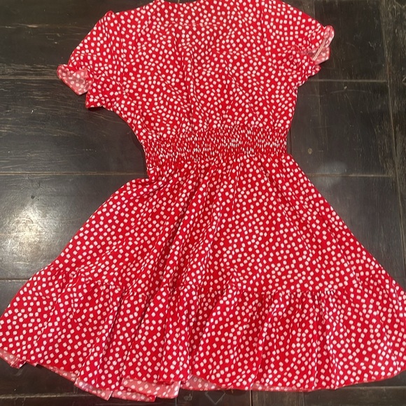 New SHEIN Ditsy Floral Shirred Waist Aline Red Dress - Picture 7 of 8